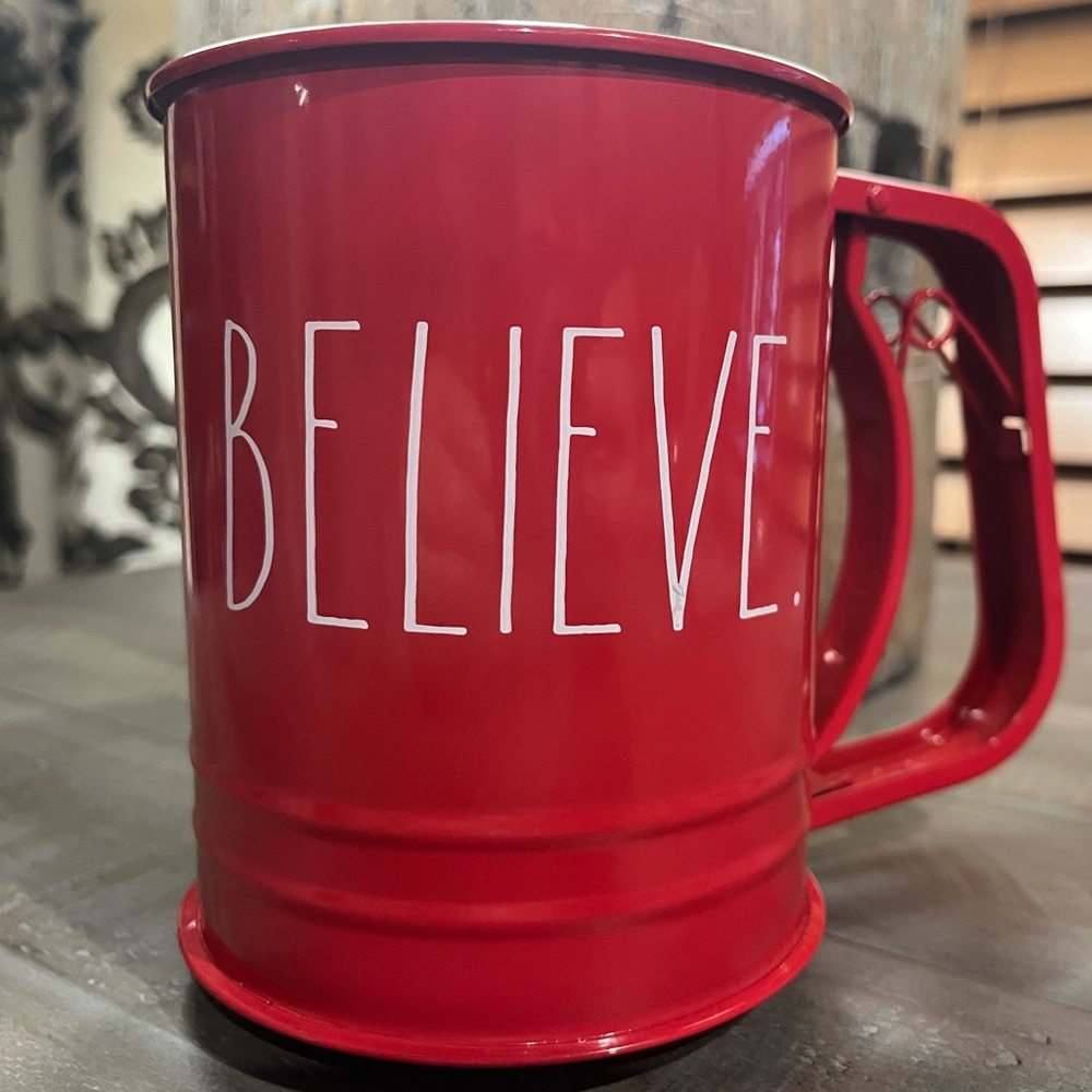 Rae Dunn Red 'Believe' Sifter
